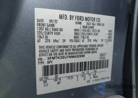 2022 Ford Mustang Mach-E Premium z USA, uszkodzony, nr VIN 3FMTK3SU7NMA52959